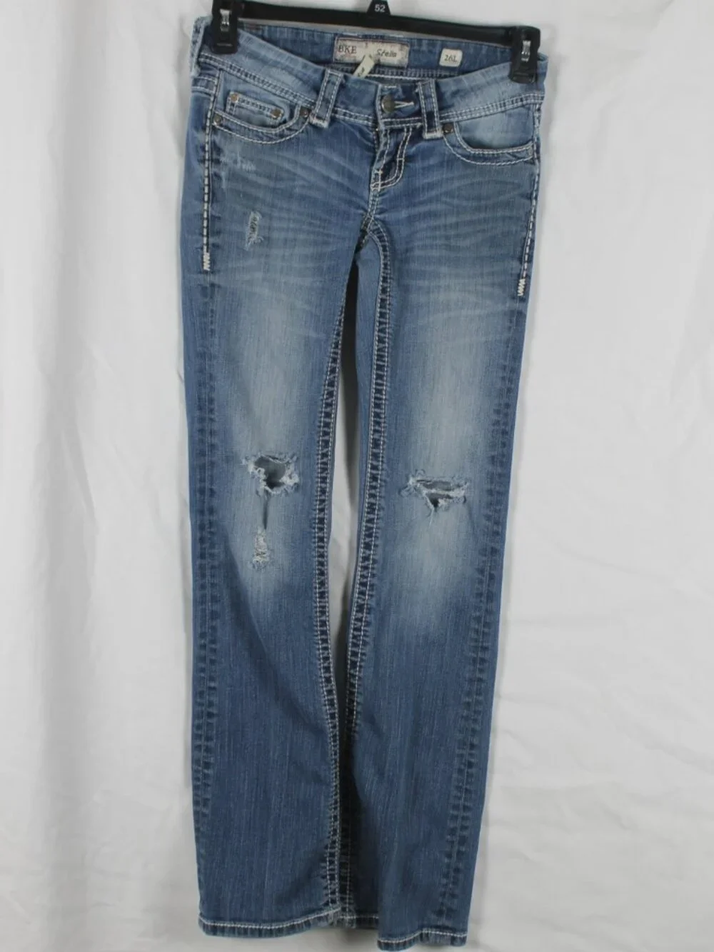 BKE Stella Bootcut Jeans Women's Size 26L Blue Distressed Embroidered Stretch